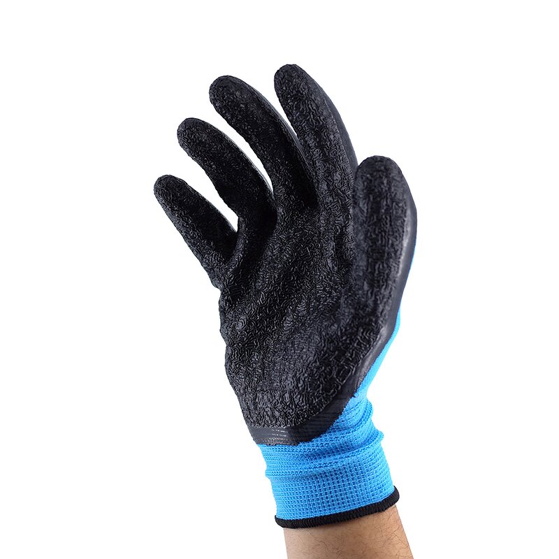 Latex Coated Rubber Work Gloves Supplier - Black Latex Crinkle Coated Finish