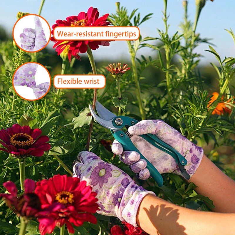 PU Coated Work Gloves Supplier - Pink Flower Printed Anti-Static Safety Gloves