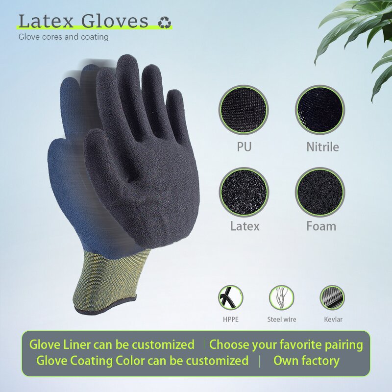 Latex Coated Work Gloves Manufacturer - Green-Blue Black Latex Sandy Finish