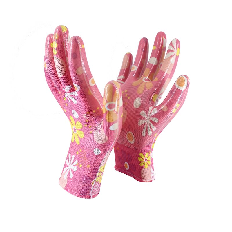 Printed Nitrile Coated Gloves Supplier - for Gardening Woman Farming Construction