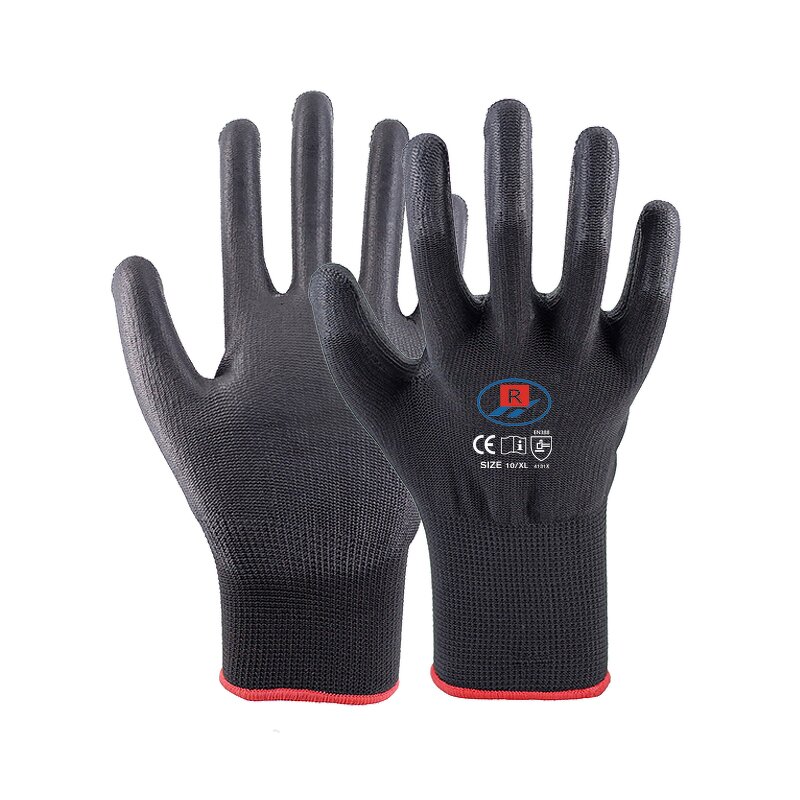 PU Coated Construction Gloves Manufacturer - Black Breathable CE Protection Work