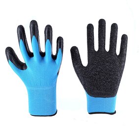 Latex Coated Rubber Work Gloves Supplier - Black Latex Crinkle Coated Finish