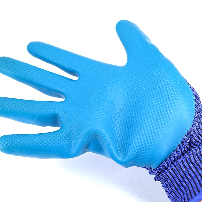 Latex Coated Work Gloves Supplier - Blue Nylon Blue Latex Palm Crinkle Gloves
