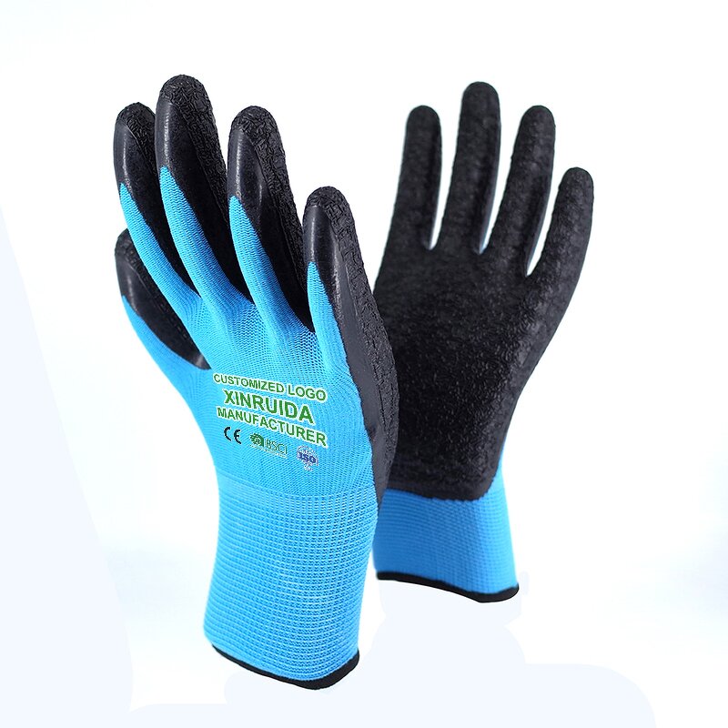 Latex Coated Rubber Work Gloves Supplier - Black Latex Crinkle Coated Finish