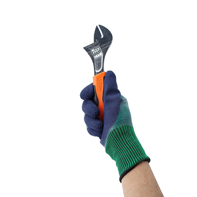 Latex Coated Glove Manufacturer - Dark Blue Double Coating Foam Finish Industrial