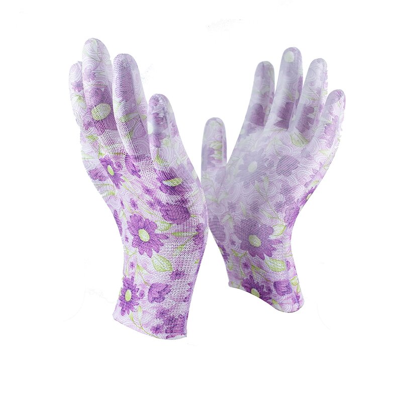 PU Coated Work Gloves Supplier - Pink Flower Printed Anti-Static Safety Gloves