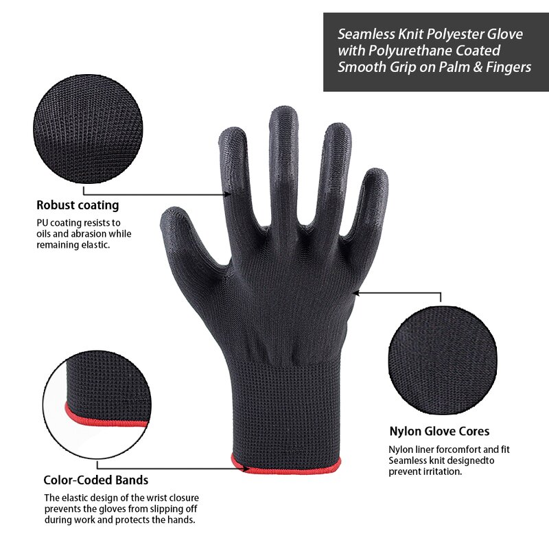 PU Coated Construction Gloves Manufacturer - Black Breathable CE Protection Work