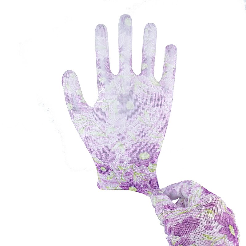 PU Coated Work Gloves Supplier - Pink Flower Printed Anti-Static Safety Gloves