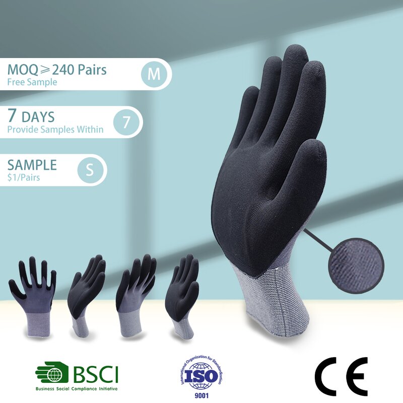 Nitrile Foam Coated Gloves Factory - Black Foam Finish Palm Coated Work Gloves