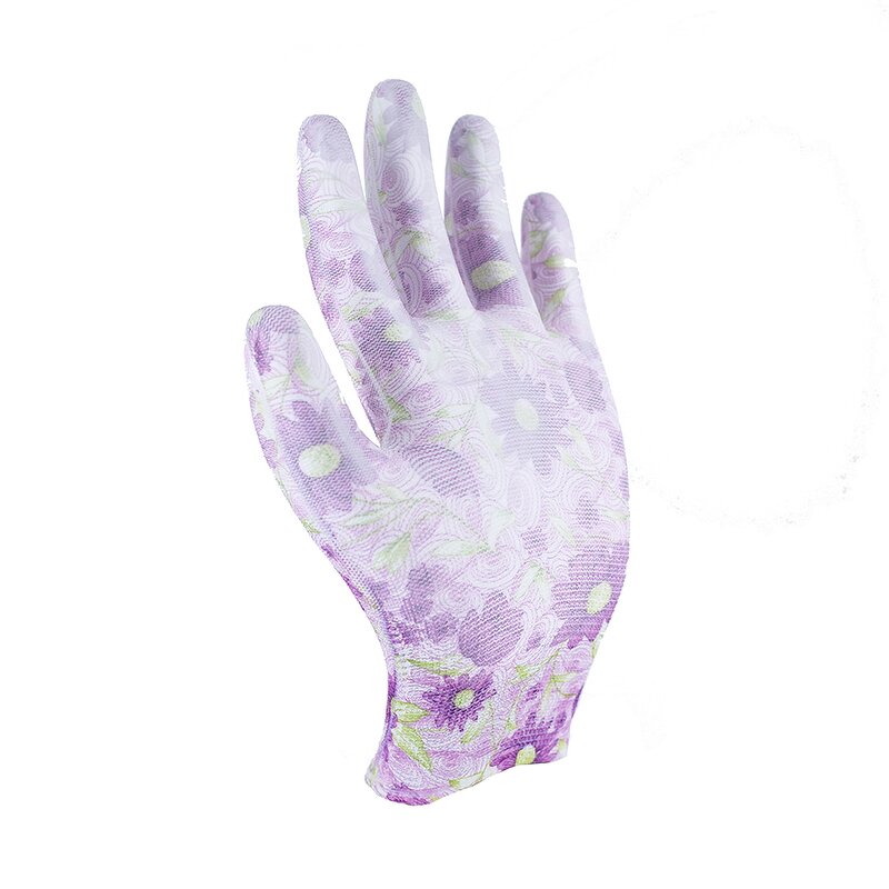 PU Coated Work Gloves Supplier - Pink Flower Printed Anti-Static Safety Gloves