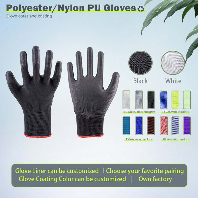 PU Coated Construction Gloves Manufacturer - Black Breathable CE Protection Work