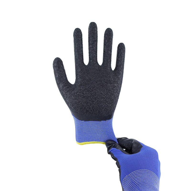 Latex Coated Work Gloves Supplier - Black Latex Finish Construction Safety Gloves
