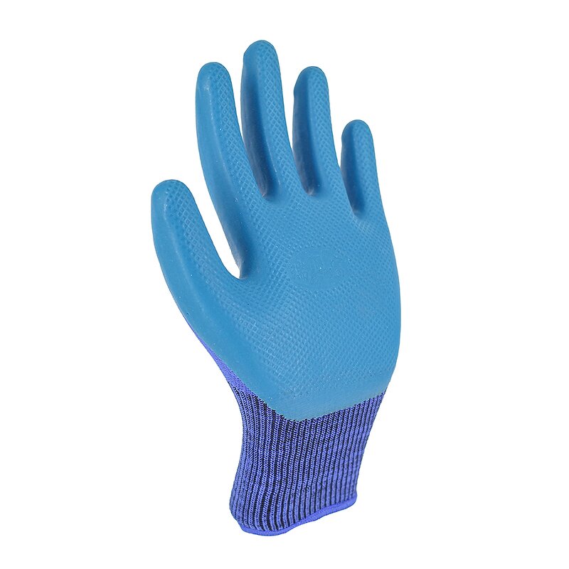 Latex Coated Work Gloves Supplier - Blue Nylon Blue Latex Palm Crinkle Gloves