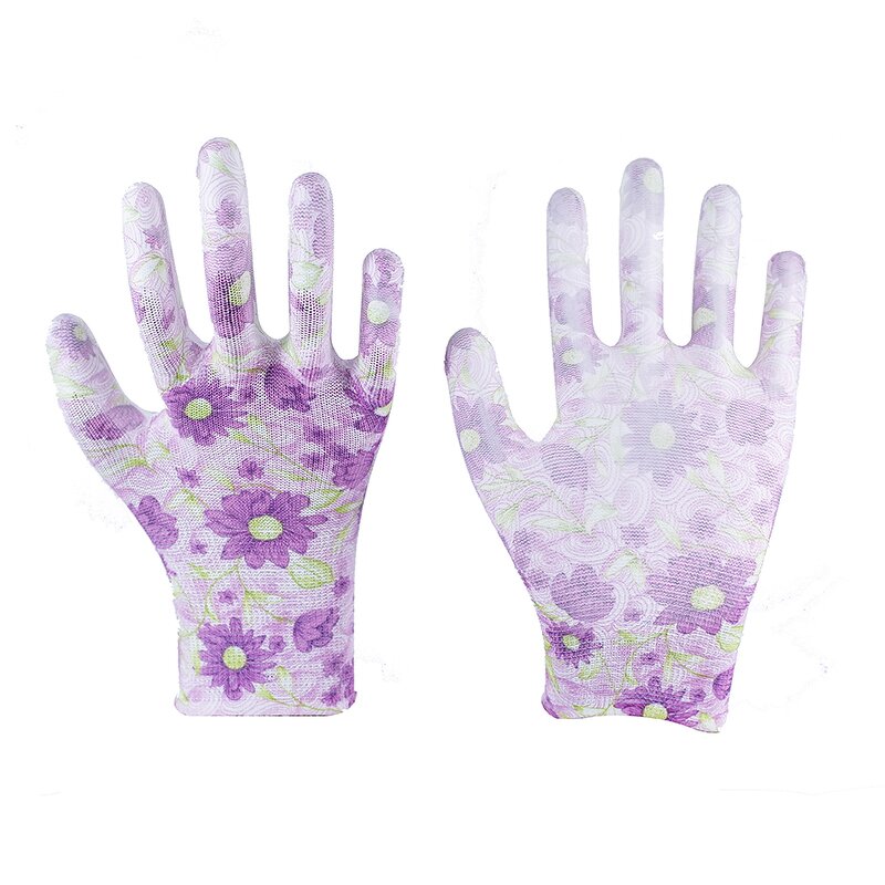PU Coated Work Gloves Supplier - Pink Flower Printed Anti-Static Safety Gloves