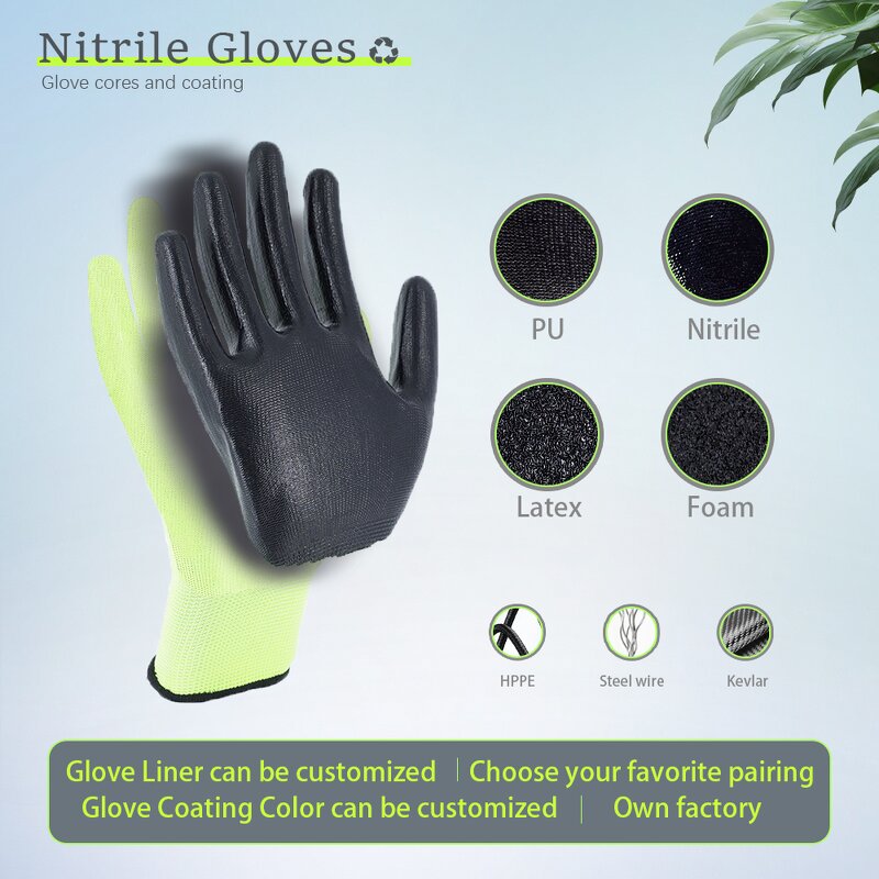 Nitrile Coated Safety Gloves Factory - Green Polyester Black Finish Oil Resistance