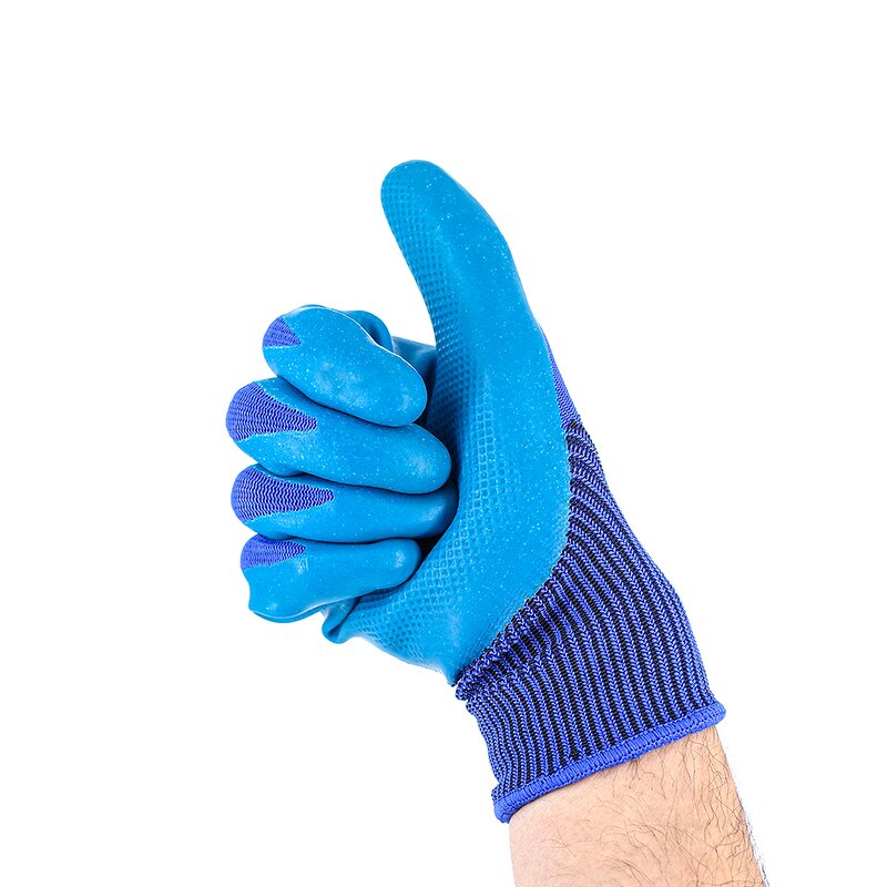 Latex Coated Work Gloves Supplier - Blue Nylon Blue Latex Palm Crinkle Gloves