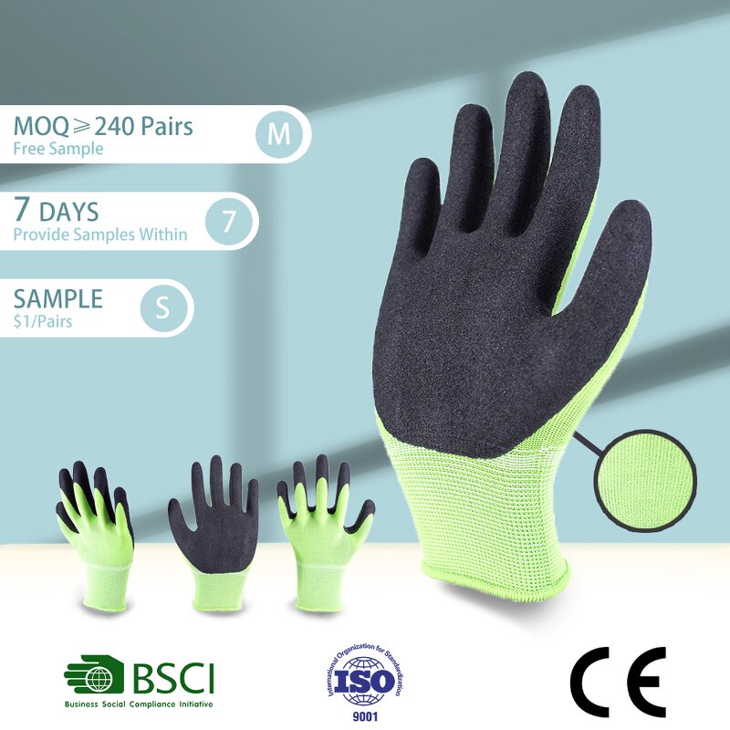 Nitrile Coated Safety Gloves Manufacturer - Green Polyester Black Finish Waterproof