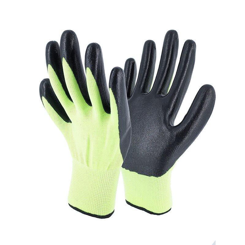 Nitrile Coated Safety Gloves Factory - Green Polyester Black Finish Oil Resistance