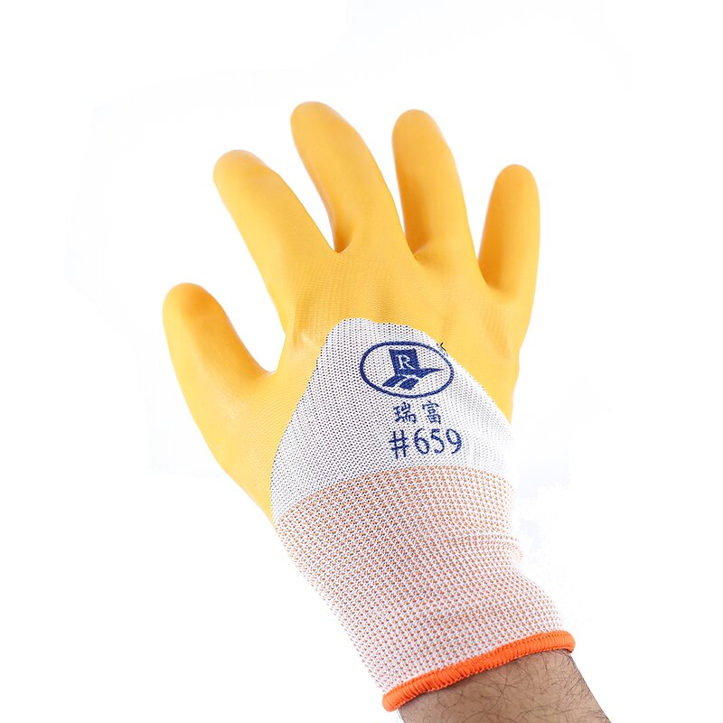 Latex Coated Gloves Factory - Anti-Slip Polyester Yellow Latex Finish Work Gloves
