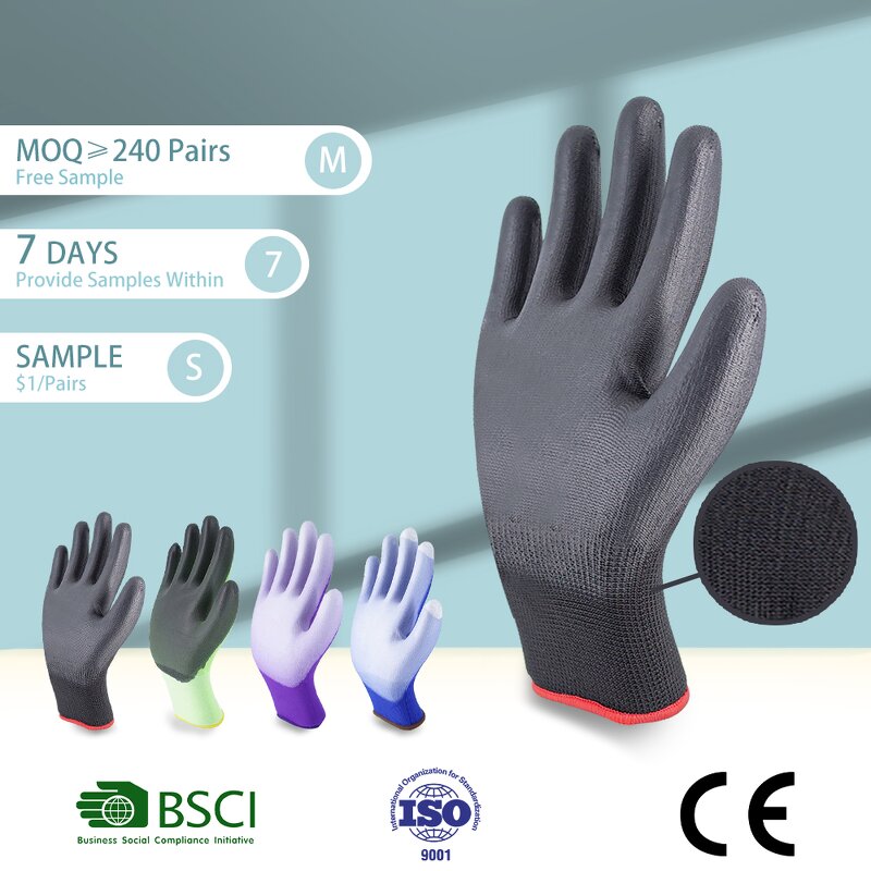 PU Coated Construction Gloves Manufacturer - Black Breathable CE Protection Work