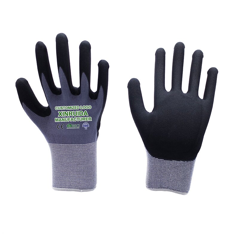 Nitrile Foam Coated Gloves Factory - Black Foam Finish Palm Coated Work Gloves