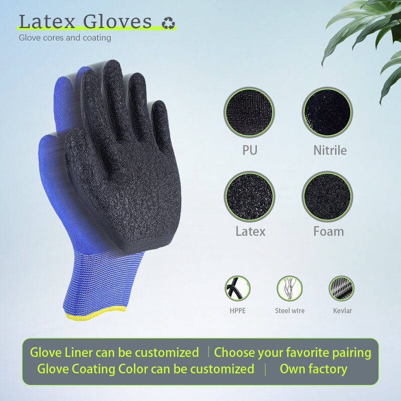 Latex Coated Work Gloves Supplier - Black Latex Finish Construction Safety Gloves