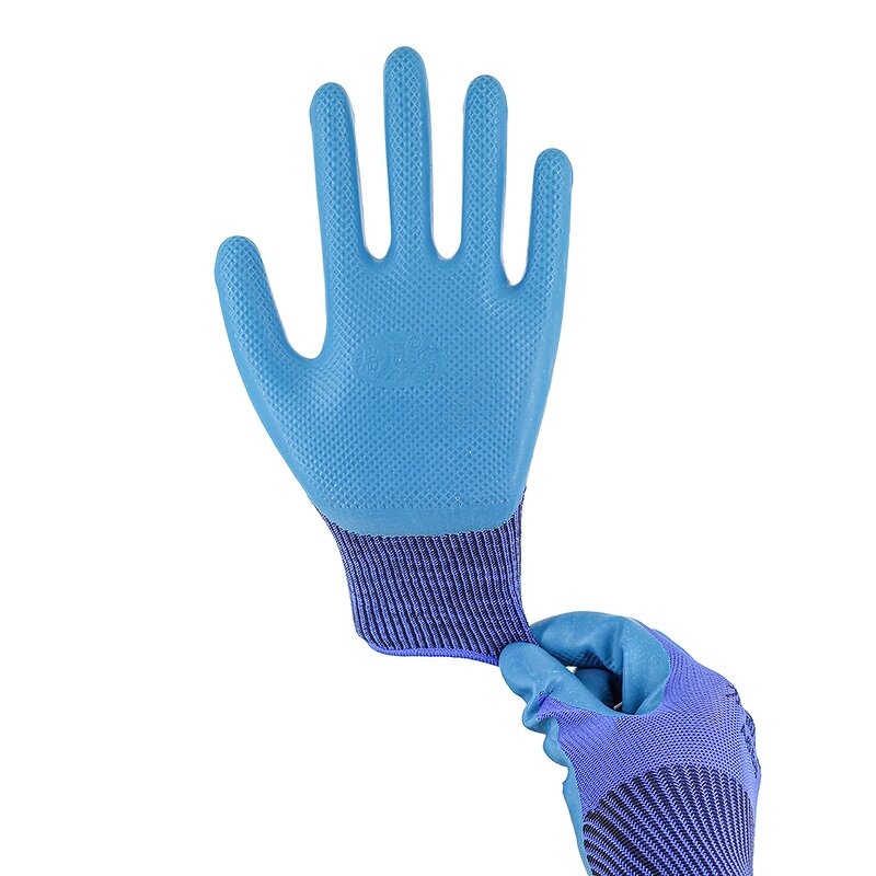 Latex Coated Work Gloves Supplier - Blue Nylon Blue Latex Palm Crinkle Gloves