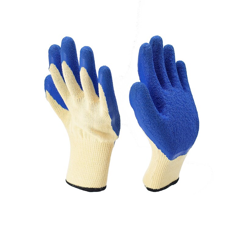 Latex Coated Work Gloves Supplier - Yellow Polyester-Cotton Blue Latex Crinkle