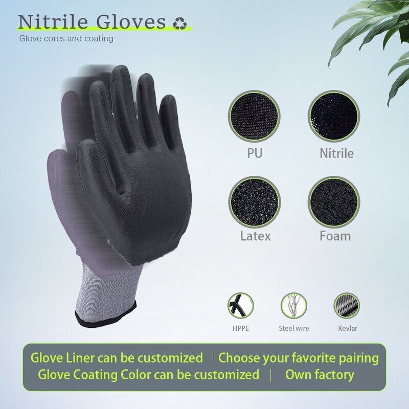 Nitrile Foam Coated Gloves Factory - Black Foam Finish Palm Coated Work Gloves