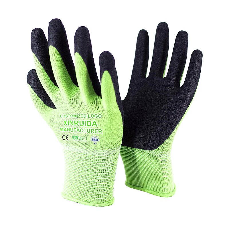 Nitrile Coated Safety Gloves Manufacturer - Green Polyester Black Finish Waterproof