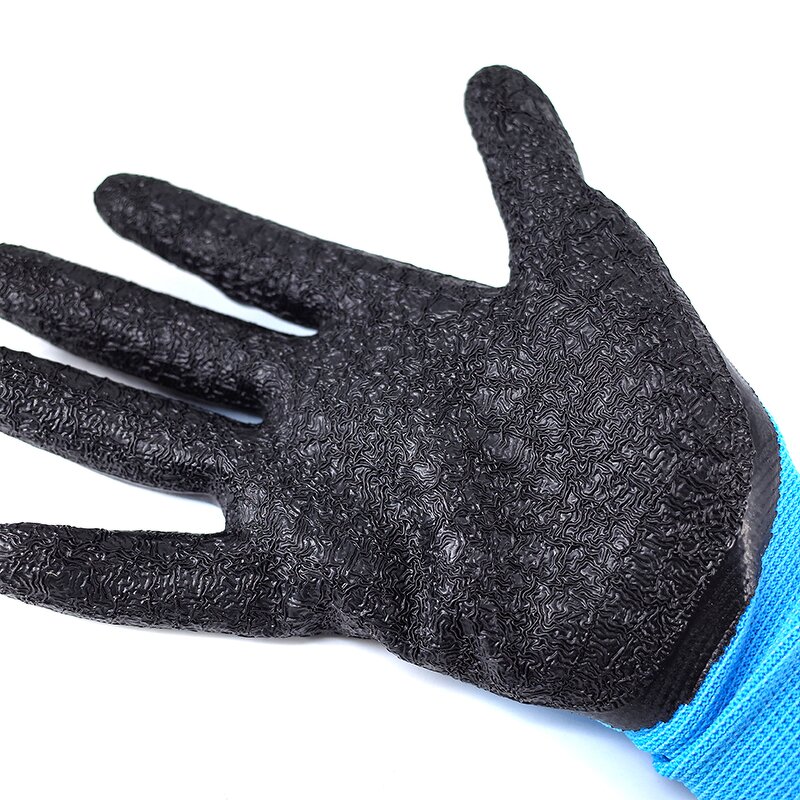 Latex Coated Rubber Work Gloves Supplier - Black Latex Crinkle Coated Finish