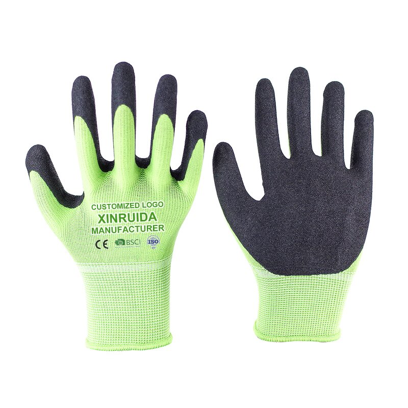 Nitrile Coated Safety Gloves Manufacturer - Green Polyester Black Finish Waterproof