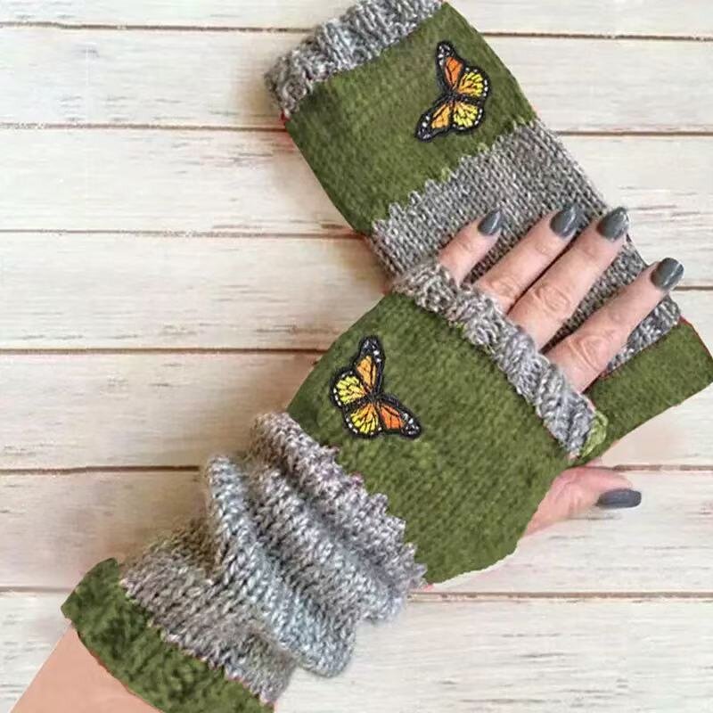 Fingerless Gloves Factory - Winter Knitted Thermal Patchwork Embroidered Mittens