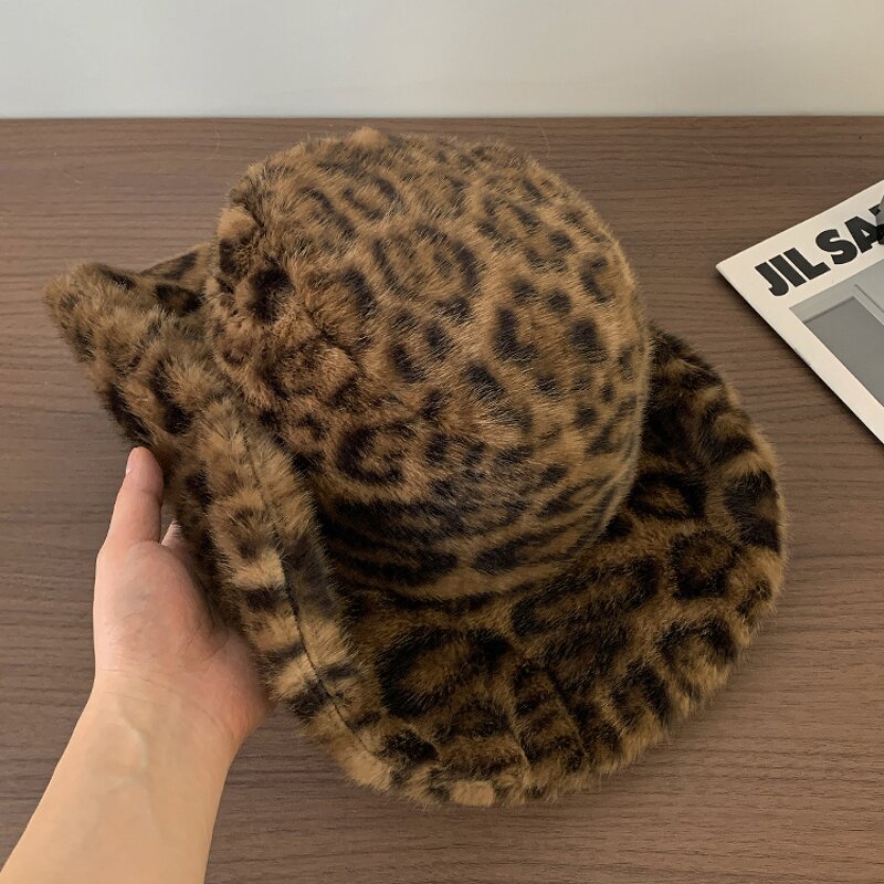 Fedora Hat Factory - Winter Plush Faux Leopard Print Fur Hat for Women
