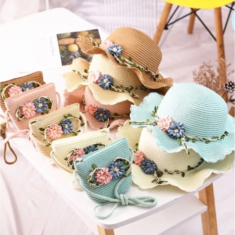 Sun Hat Set Supplier - Summer Babygirl Straw Hat Tassel Flower Set