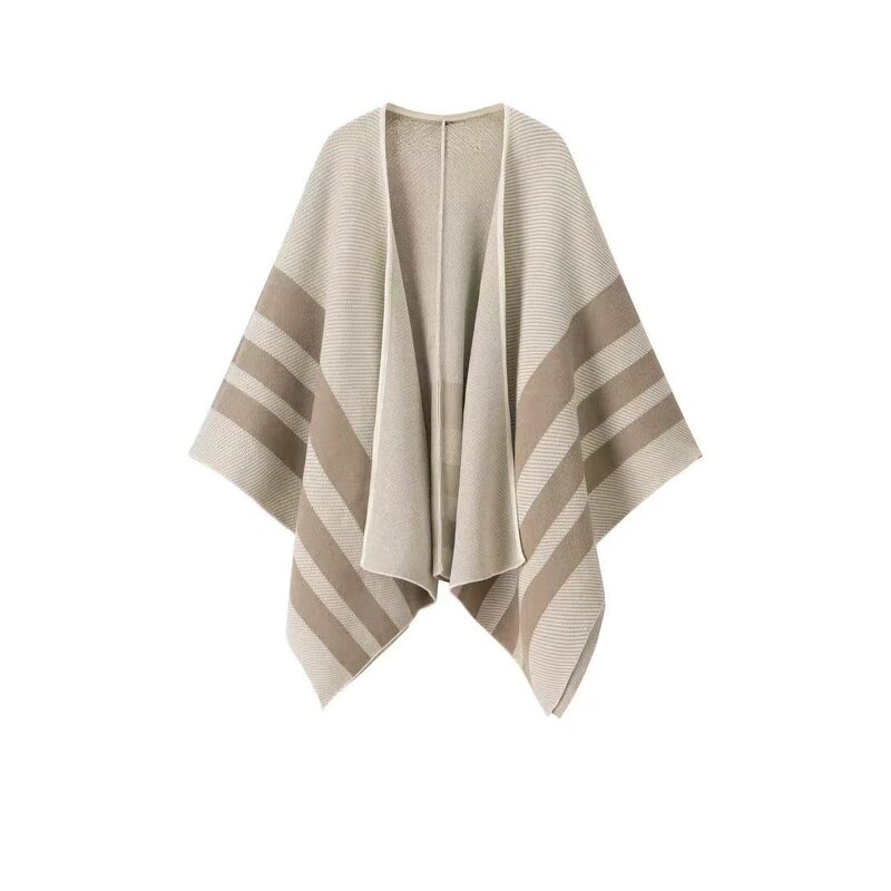 Shawl Factory - Jacquard Plaid Blanket European Poncho Women Tassel Scarf