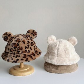 Bucket Hat Manufacturer - Kids Faux Fur Warm Basin Hat with Bear Ear