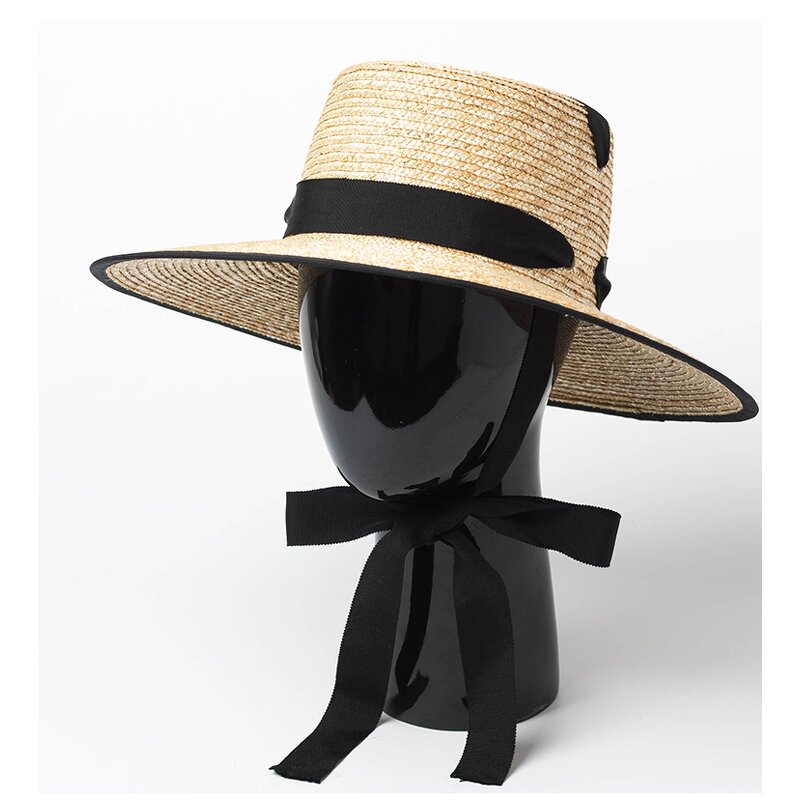 Straw Hat Factory - Women Flat Top Wheat Straw Hat Adjustable Chin Strap