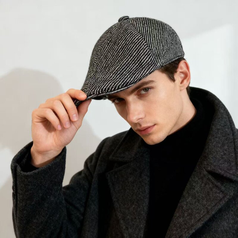 Newsboy Cap Factory - Herringbone Flat Ivy Wool Blend Tweed Cabbie Hat