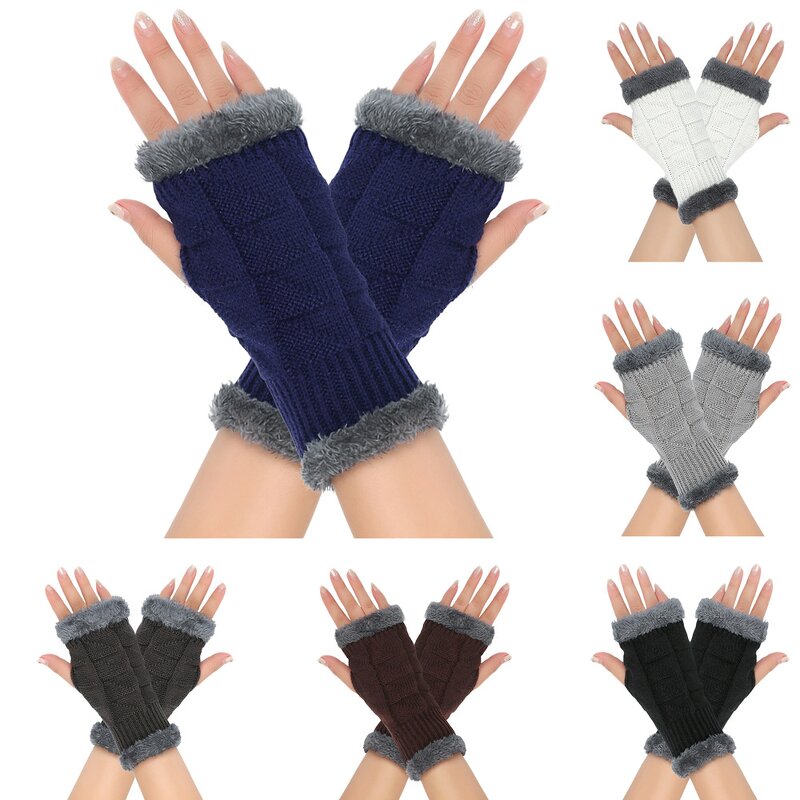 Wrist Guard Manufacturer - Winter Fleece-lined Thick Knitted Fingerless Gloves