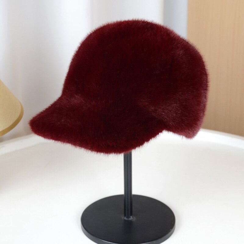 Baseball Hat Supplier - Winter Solid Color Fluffy Faux Fur Snapback
