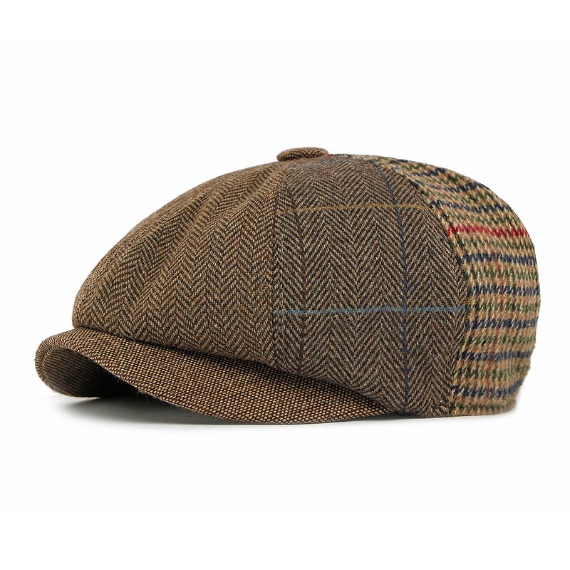 Flat Cap Supplier - British 8 Panel Herringbone Driving Cabbie Tweed Hat