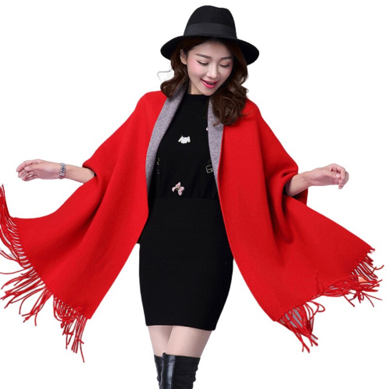 Poncho Manufacturer - Winter Loose Knitted Tassel Poncho Batwing Sleeve