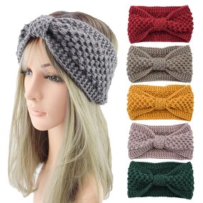 Headbands Factory - Winter Knitted Elastic Turban Crochet Bow Wide Headbands