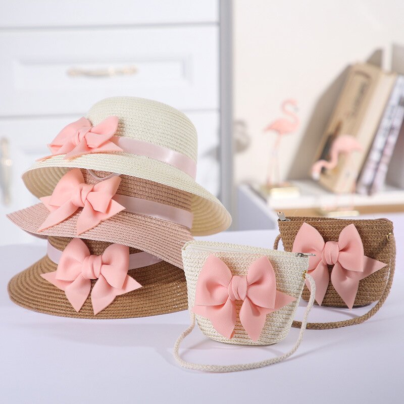 Sun Hat Set Supplier - Kids Breathable Lace Cap Bow Beach Two Piece Sets