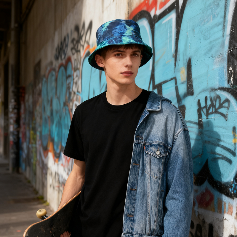 Bucket Hat Factory - Unisex Summer Tie-dye Print Denim Fisherman Hat