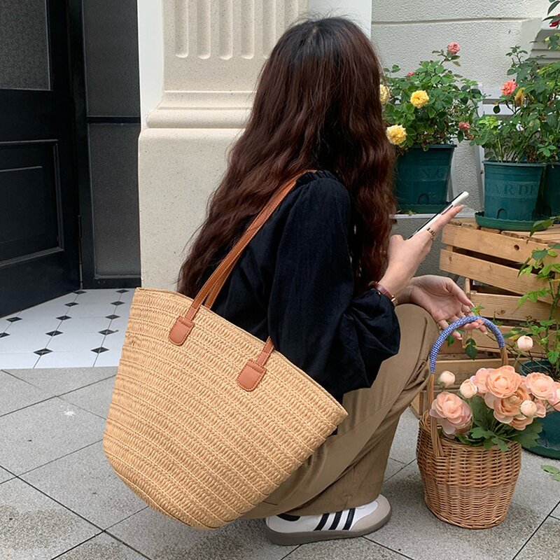 Straw Bag Manufacturer - Large Capacity Beach Shopping Woven Shoulder Bag