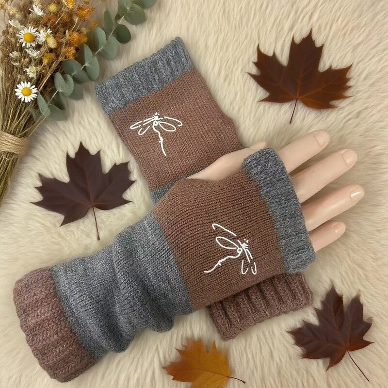 Fingerless Gloves Factory - Winter Knitted Thermal Patchwork Embroidered Mittens