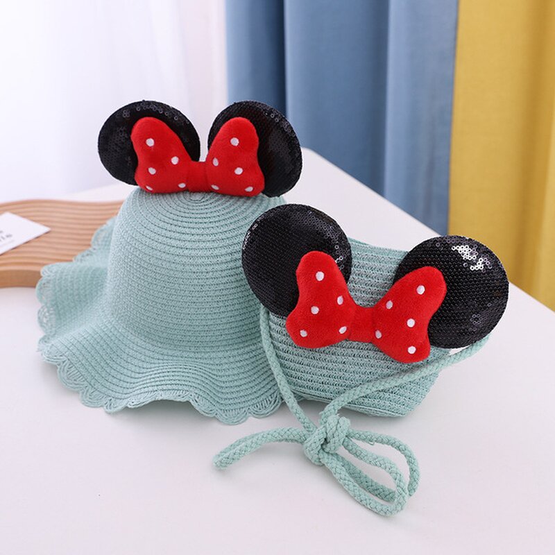 Sun Hat Set Factory - Summer Girl Straw Hat Bag Set Cartoon Ear Red Bow