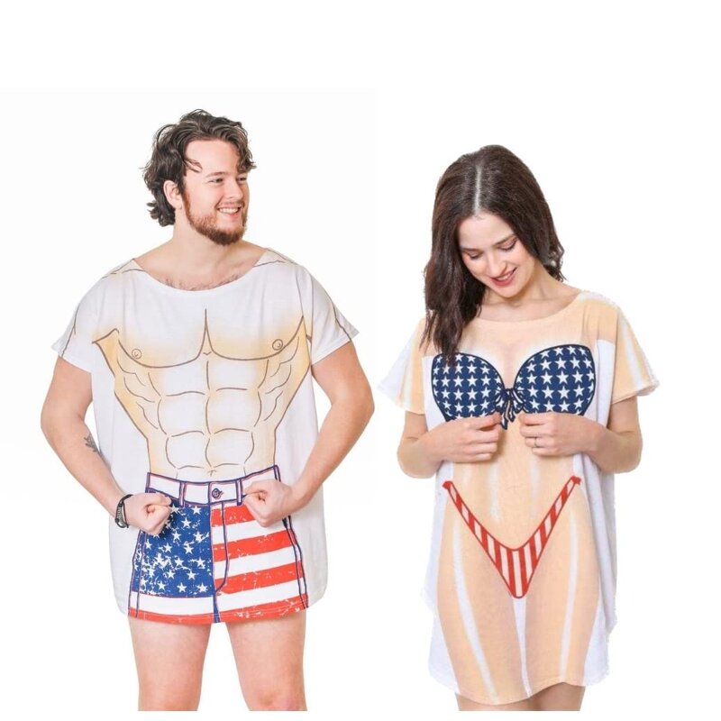 Tshirt Dress Supplier - Funny Bikini Print Bathing Suit Cover-up Beach Dress